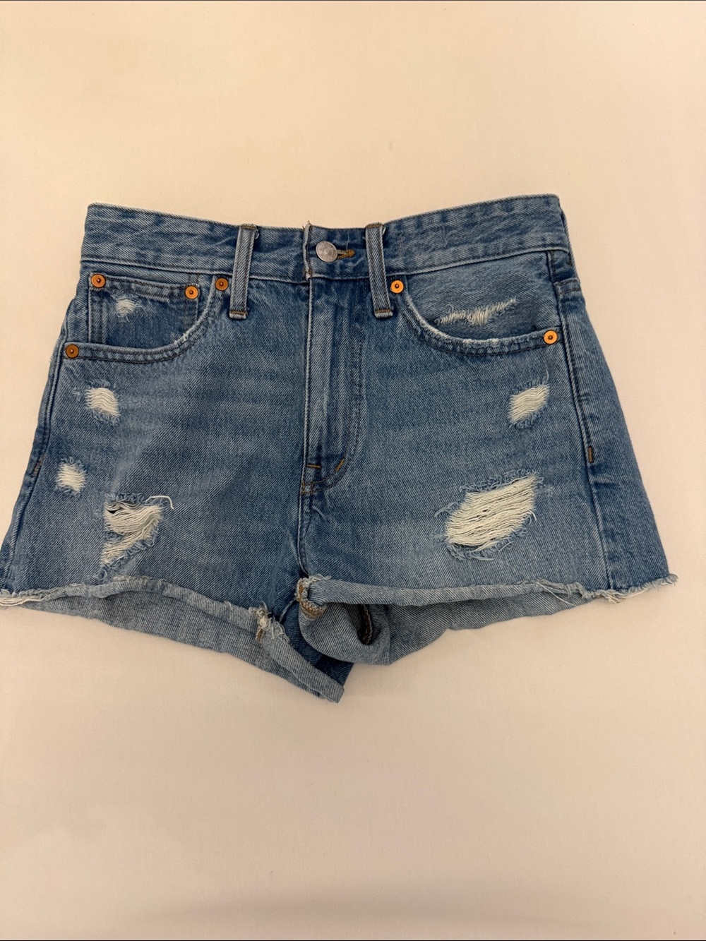 Madewell Distressed Mid-Blue Denim Cutoff Shorts